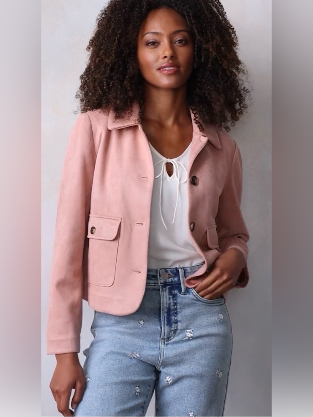 NEW…LC Lauren Conrad Faux Suede Button-Front Jacket - Picture 2 of 6